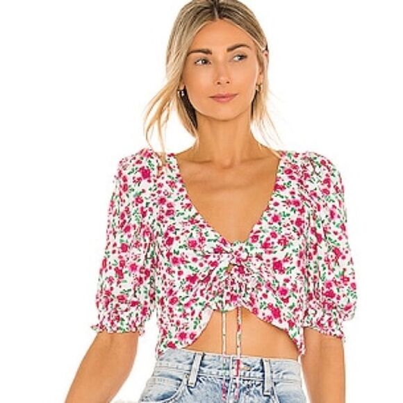 For Love & Lemons Floral Tie Front Cropped Blouse - Size S - Picture 1 of 10